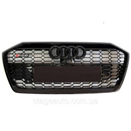 Решетка радиатора в стиле RS на Audi A6 C8 2018-2022 год ( Черная под камеру без дистроника )