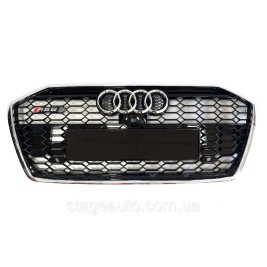 Решетка радиатора в стиле RS на Audi A6 C8 2018-2022 год ( Черная с хромом под камеру без дистроника )
