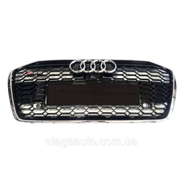 Решетка радиатора в стиле RS на Audi A6 C8 2018-2022 год ( Черная с хромом под камеру без дистроника )