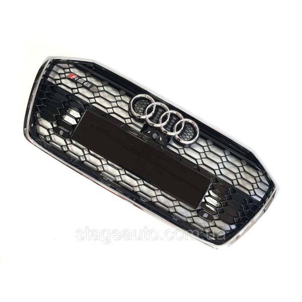 Решетка радиатора в стиле RS на Audi A6 C8 2018-2022 год ( Черная с хромом под камеру без дистроника )