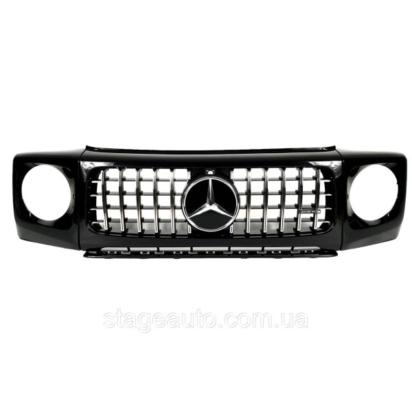 Решетка радиатора + рамки на фары Mercedes G-Class W463 2018-2022 года GT Chrome Black