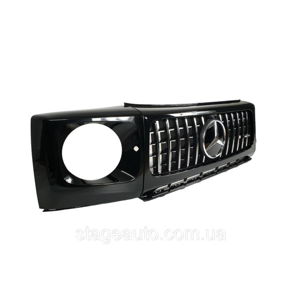 Решетка радиатора + рамки на фары Mercedes G-Class W463 2018-2022 года GT Chrome Black