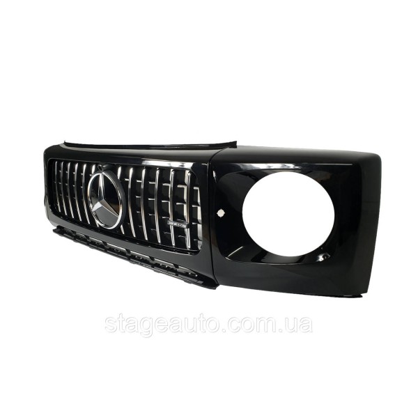 Решетка радиатора + рамки на фары Mercedes G-Class W463 2018-2022 года GT Chrome Black