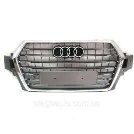 Решетка радиатора в стиле S-Line на Audi Q7 4M 2015-2020 год Серая с хромом