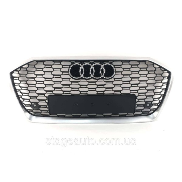 Решетка радиатора в стиле RS на Audi A6 C8 2018-2022 год ( Черная с серым )