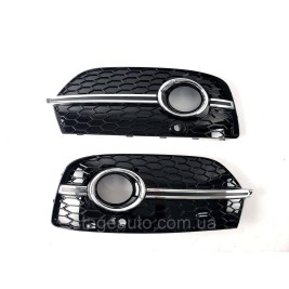Решетки переднего бампера в стиле S-Line на Audi Q3 8U 2011-2014 год Черная с серой вставкой ( Под парктроники