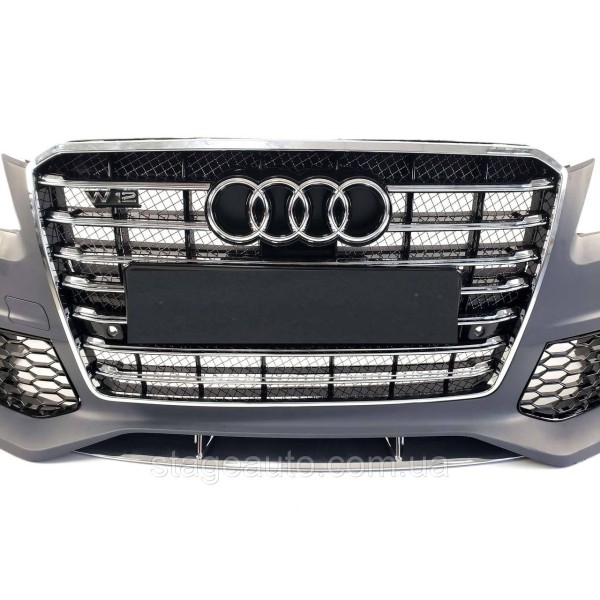 Передний бампер в стиле W12 на Audi A8 D4 2010-2014 года