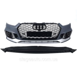 Передний бампер Audi A5 2016-2020 года ( в стиле RS под дистроник ) V1