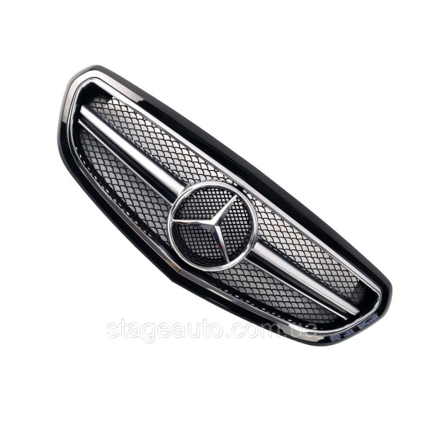 Решетка радиатора на Mercedes E-Class W212 2013-2016 год AMG стиль ( Черная с хром вставками ) Classic