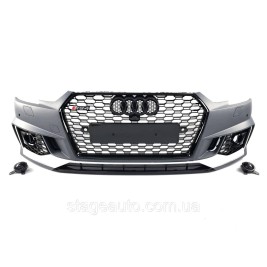 Передний бампер на Audi A4 B9 2015-2019 год ( в стиле RS4 под радары ) V2