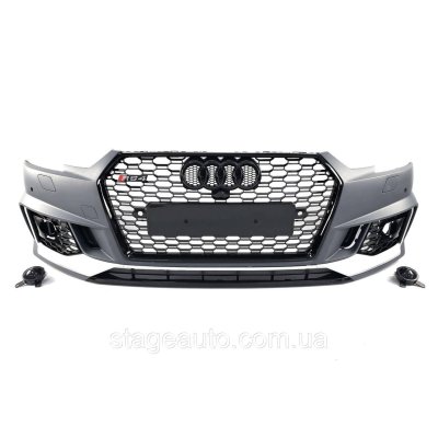 Передній бампер на Audi A4 B9 2015-2019 рік (у стилі RS4 під радари) V2