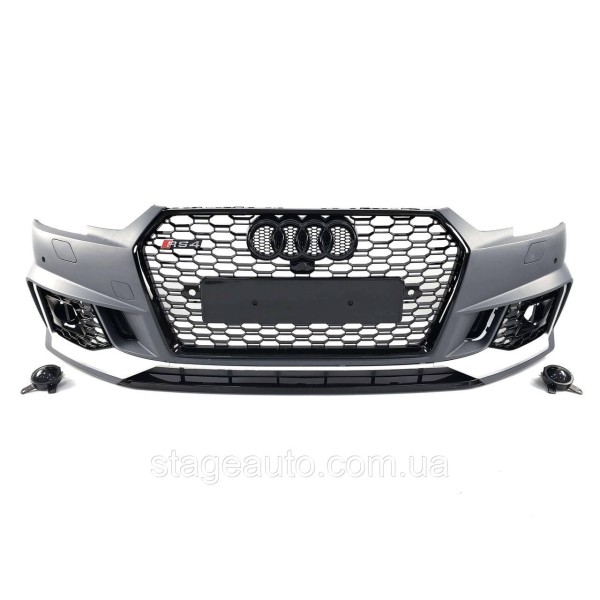 Передний бампер на Audi A4 B9 2015-2019 год ( в стиле RS4 под радары ) V2
