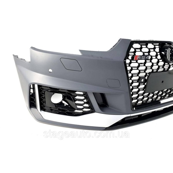 Передний бампер на Audi A4 B9 2015-2019 год ( в стиле RS4 под радары ) V2