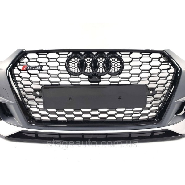 Передний бампер на Audi A4 B9 2015-2019 год ( в стиле RS4 под радары ) V2