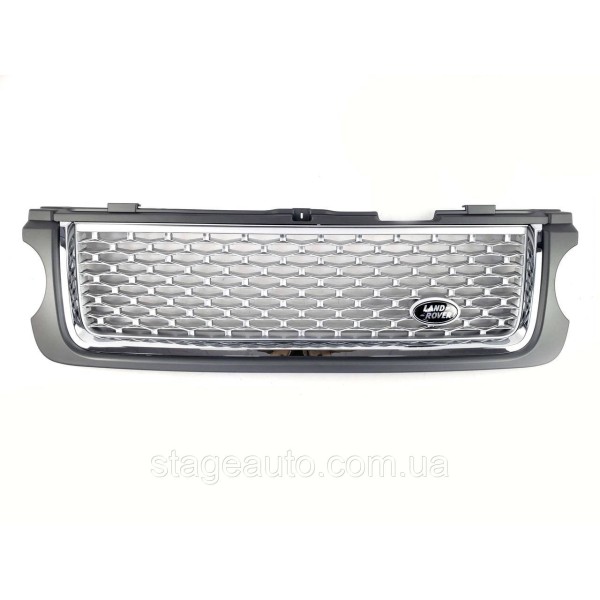 Решетка радиатора з жабрами на Range Rover Vogue L322 2009-2013 год Серая с хромом