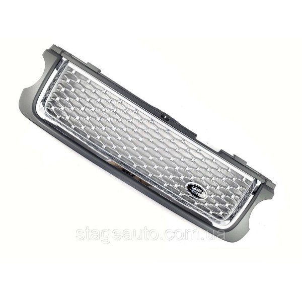 Решетка радиатора з жабрами на Range Rover Vogue L322 2009-2013 год Серая с хромом