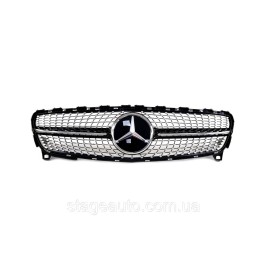 Решетка радиатора Mercedes A-Class W176 2016-2018 года Diamond ( Черная с хром вставкой )