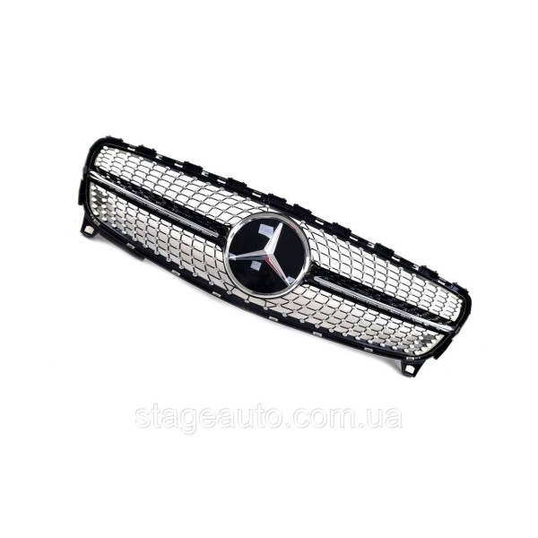 Решетка радиатора Mercedes A-Class W176 2016-2018 года Diamond ( Черная с хром вставкой )