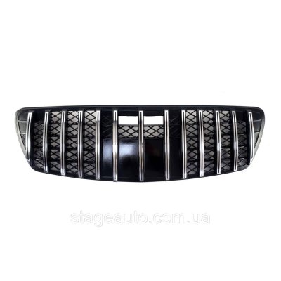 Решітка радіатора на Mercedes E-class W211 2002-2007 рік GT Panamericana (Чорна з вертикальними хром смужка