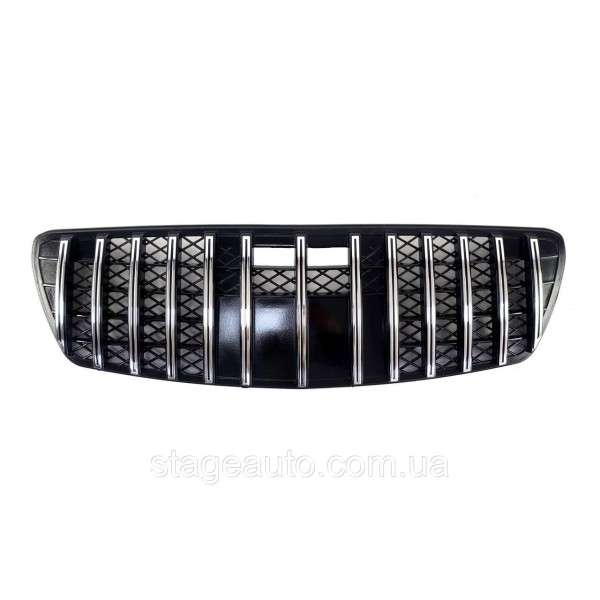 Решетка радиатора на Mercedes E-class W211 2002-2007 год GT Panamericana ( Черная с вертикальными хром полоска