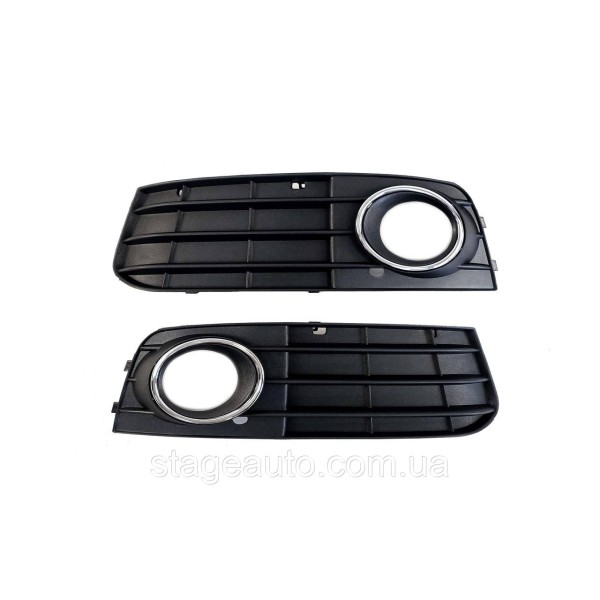 Решетки переднего бампера на Audi A4 B8 2007-2011 год Черные с хром вставкой