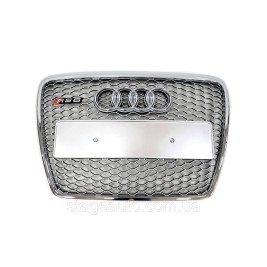 Решетка радиатора на Audi A6 C6 2004-2011 года Серая с хром рамкой ( в стиле RS ) без мест под парктроники