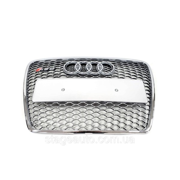 Решетка радиатора на Audi A6 C6 2004-2011 года Серая с хром рамкой ( в стиле RS ) без мест под парктроники