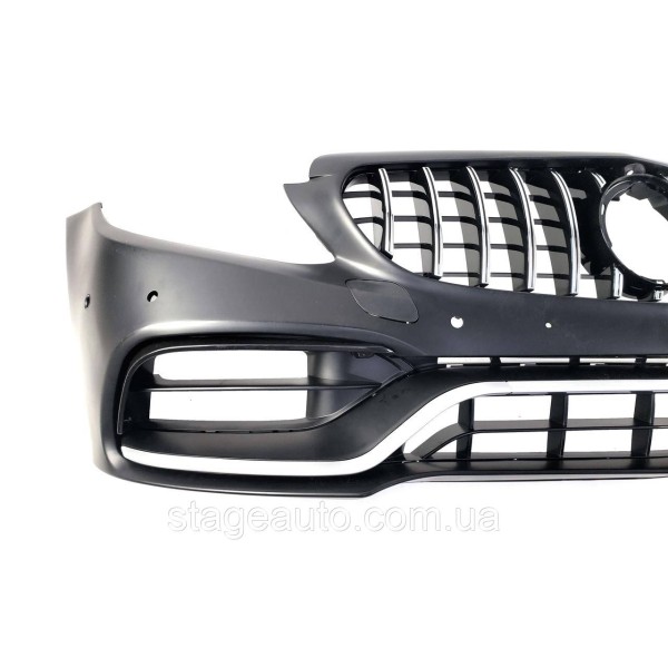 Передний бампер на Mercedes C-Class W205 2014-2018 года ( стиль C63 AMG 2018+ )