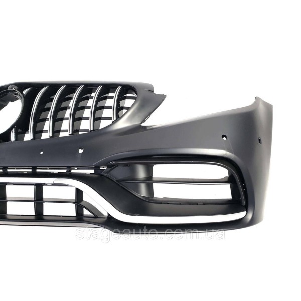 Передний бампер на Mercedes C-Class W205 2014-2018 года ( стиль C63 AMG 2018+ )