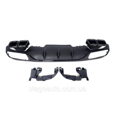 Диффузор черный с черными насадками на Mercedes E-Class W213 2016-2020 год ( стиль AMG E63 )