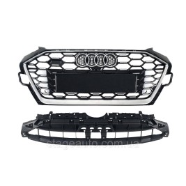 Решетка радиатора на Audi A4 B9 2019-2023 года ( стиль S4 Full black silver )
