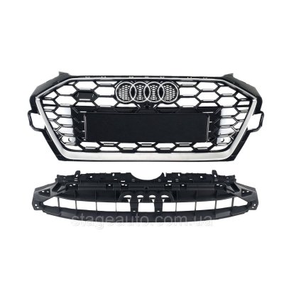 Решітка радіатора на Audi A4 B9 2019-2023 року ( стиль S4 Full black silver)