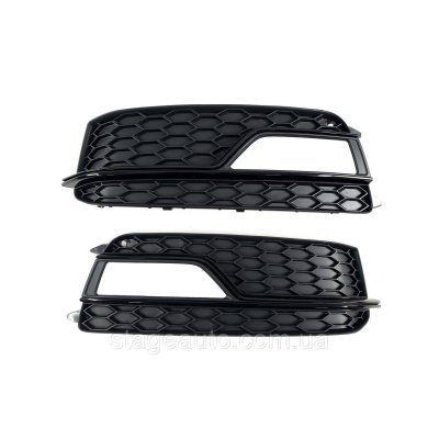 Решітки переднього бампера на Audi A5 / S5 2011-2016 рік Чорні (S-Line бампер під ПТФ)