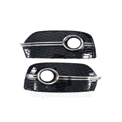 Решітки переднього бампера в стилі S-Line на Audi Q3 8U 2011-2014 рік Чорна з хром вставкою без парктроніків