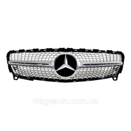 Решетка радиатора Mercedes A-Class W176 2016-2018 года Diamond ( Серая с хром вставкой )