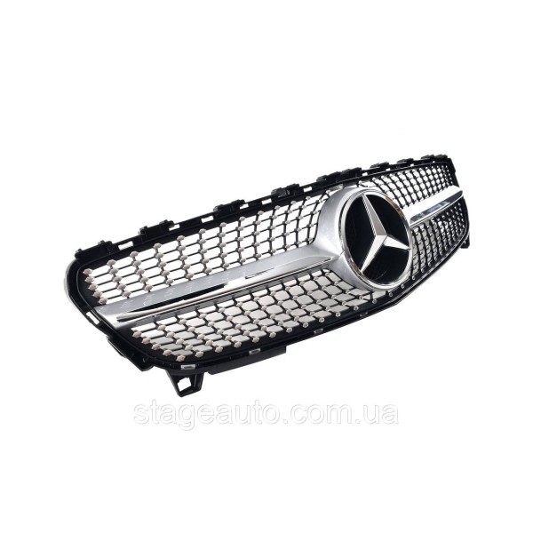 Решетка радиатора Mercedes A-Class W176 2016-2018 года Diamond ( Серая с хром вставкой )