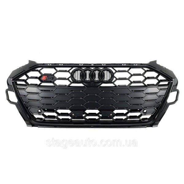Решетка радиатора на Audi A4 B9 2019-2023 года ( стиль S4 Full black gloss + matte )