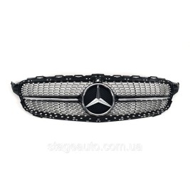 Решетка радиатора на Mercedes C-Class W205 2014-2018 год Diamond Black ( с местом под камеру )