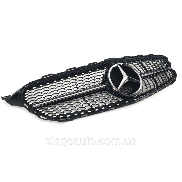 Решетка радиатора на Mercedes C-Class W205 2014-2018 год Diamond Black ( с местом под камеру )