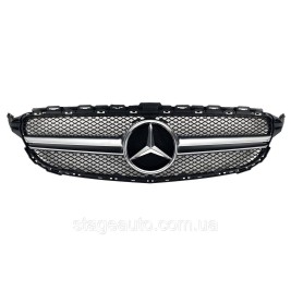 Решетка радиатора на Mercedes C-Class W205 2014-2018 год AMG стиль Silver ( без места под камеру )