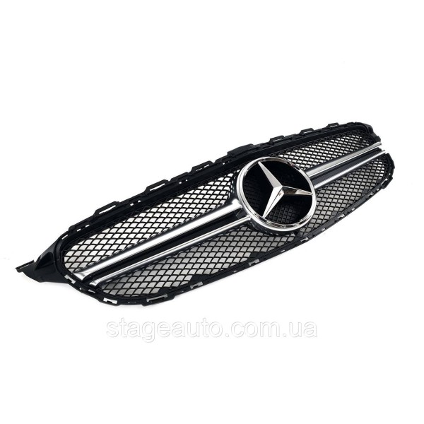 Решетка радиатора на Mercedes C-Class W205 2014-2018 год AMG стиль Silver ( без места под камеру )