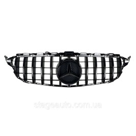 Решетка радиатора на Mercedes C-Class W205 2014-2018 год GT Full Black ( без места под камеру )