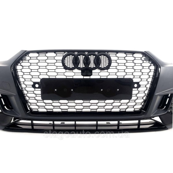 Передній бампер на Audi A4 B9 2015-2019 рік (у стилі RS4 без місць під радари) Чорний