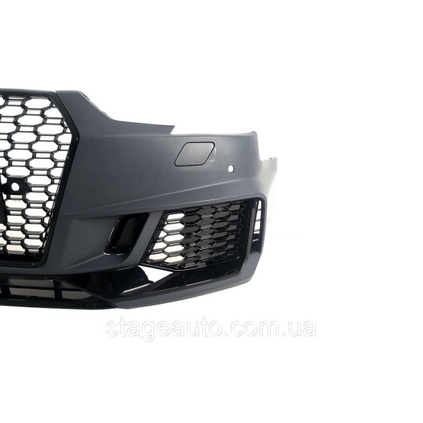 Передній бампер на Audi A4 B9 2015-2019 рік (у стилі RS4 без місць під радари) Чорний