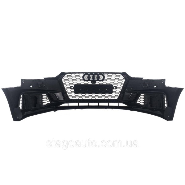 Передній бампер на Audi A4 B9 2015-2019 рік (у стилі RS4 без місць під радари) Чорний