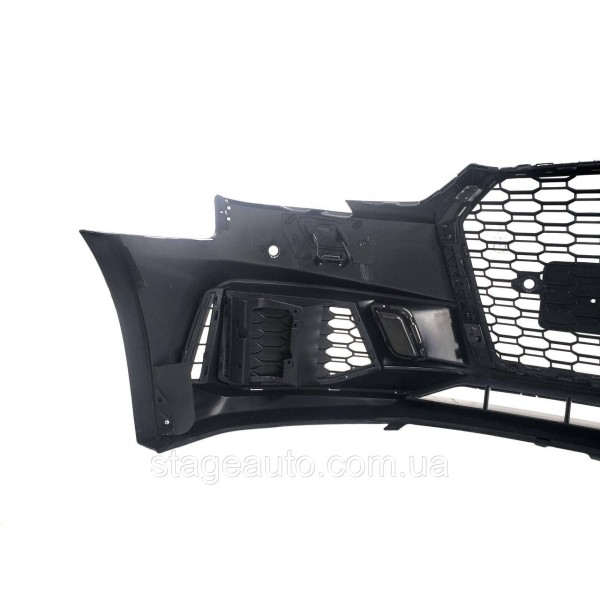 Передній бампер на Audi A4 B9 2015-2019 рік (у стилі RS4 без місць під радари) Чорний