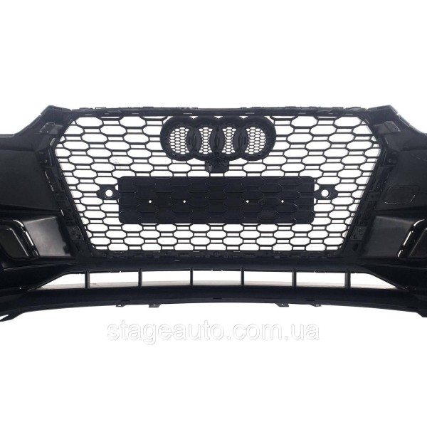 Передній бампер на Audi A4 B9 2015-2019 рік (у стилі RS4 без місць під радари) Чорний