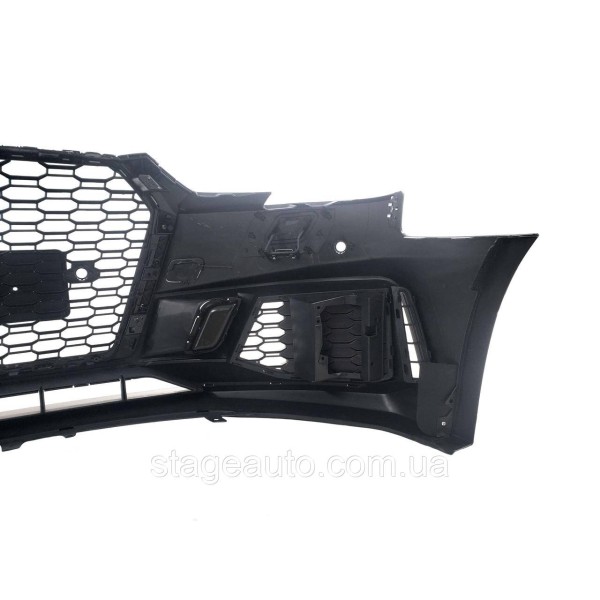 Передній бампер на Audi A4 B9 2015-2019 рік (у стилі RS4 без місць під радари) Чорний