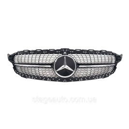 Решетка радиатора на Mercedes C-Class W205 2018-2020 год Diamond Black ( с местом под камеру )