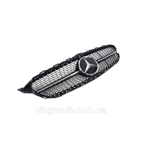 Решетка радиатора на Mercedes C-Class W205 2018-2020 год Diamond Black ( с местом под камеру )